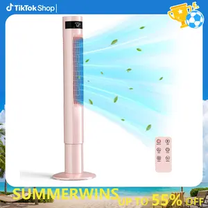 【SummerWins】 Tower Fan, Oscillation fan with Remote Control, Standing fan for office, 3 Wind Modes, Time Settings, Portable Bladeless Floor Fans for Home