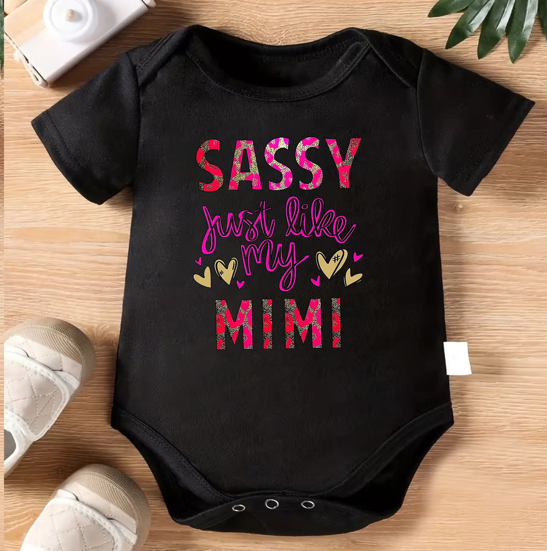 Sassy Just Like My Mimi Baby Bodysuit, Mimi Baby Onesie, Funny Grandma Baby Outfit, Newborn Infant Romper, Cute Girl Baby Clothes, Baby Shower Gift, Grandmother Gift from Baby, Pink Leopard Print Bodysuit, Family Love Baby Shirt