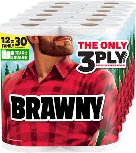 Tear-A-Square 3-Ply Paper Towels, 12 XL Family Rolls = 30 Regular Rolls, Strong, Absorbent, and Durable with 3 Sheet Sizes (Quarter, Half, Full)