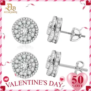 Delzzad 18K Gold-Plated Hip Hop Bling Out Circular Stud Earrings Lab-Created Moissanite Stud Earring S925 Sterling Silver Moissanite Jewelry Perfect Birthday Mother’s Day Christmas Gift for Men Women Wedding Set