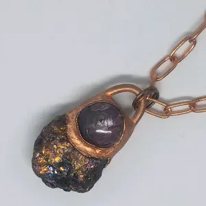 'Ameliana' Unakite Rune, Bornite & Ruby Necklace