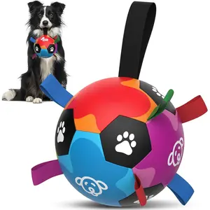 Dog Toys, Durable Dog Balls with Straps to Keep Them Busy, Outdoor Dog Soccer Ball for Small Medium Large Pets, Birthday Toy, Interactive Training Herding