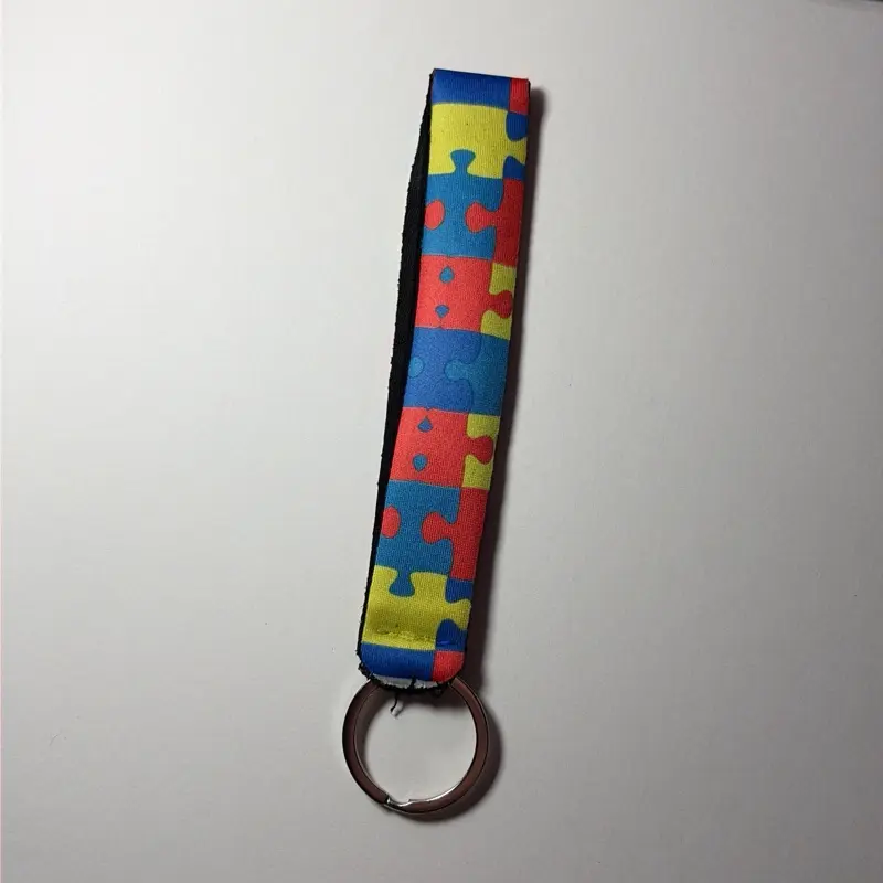 Sublimated Puzzle Piece Wristlet Keychain Lightweight Key Holder Strap Autism Awareness Gift Colorful Key Fob