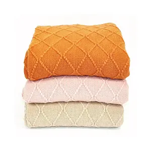 Nord–-cotton Nordic Knitted Tassel Throw Blanket, Acrylic Yarn, Knit Texture, Big Diamond Pattern, Thick, Multi-Size, for Sofa and Office Use