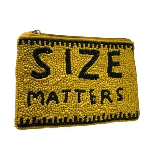 Handmade Coin Beaded Purse - Yellow with Black Text, Durable & Reusable, Perfect for Daily Use