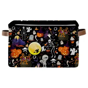 Halloween Pumpkin and Skull Themed Basket, Storage Basket, EVA Material, 14L x 10W x 8H Inches, Foldable Storage Box, Suitable for Home Storage, Home Office Decoration
