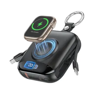 citicr 10000mAh Mini Compact Portable Wireless Power Bank with iOS & Type-C Cable PD20W Fast Charging External Battery Pack LED Display Ring Buckle for Travel Charging Apple Watch & Mobile Devices Phone Smartphone