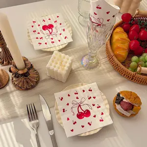 20pcs Cherry Party Napkins, 12.5cm Disposable Paper Towels, Perfect for Weddings & Birthdays, Ideal for Home Use