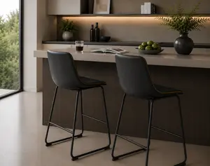 Modern Faux Leather Counter Height Bar Stools - Set of 2, Indoor Home Bar Kitchen Island Chairs