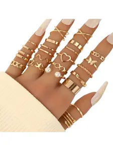 22 Pcs Geometric Heart Stackable Ring Set for Women, Geometric Design Ring, Heart Shaped Ring