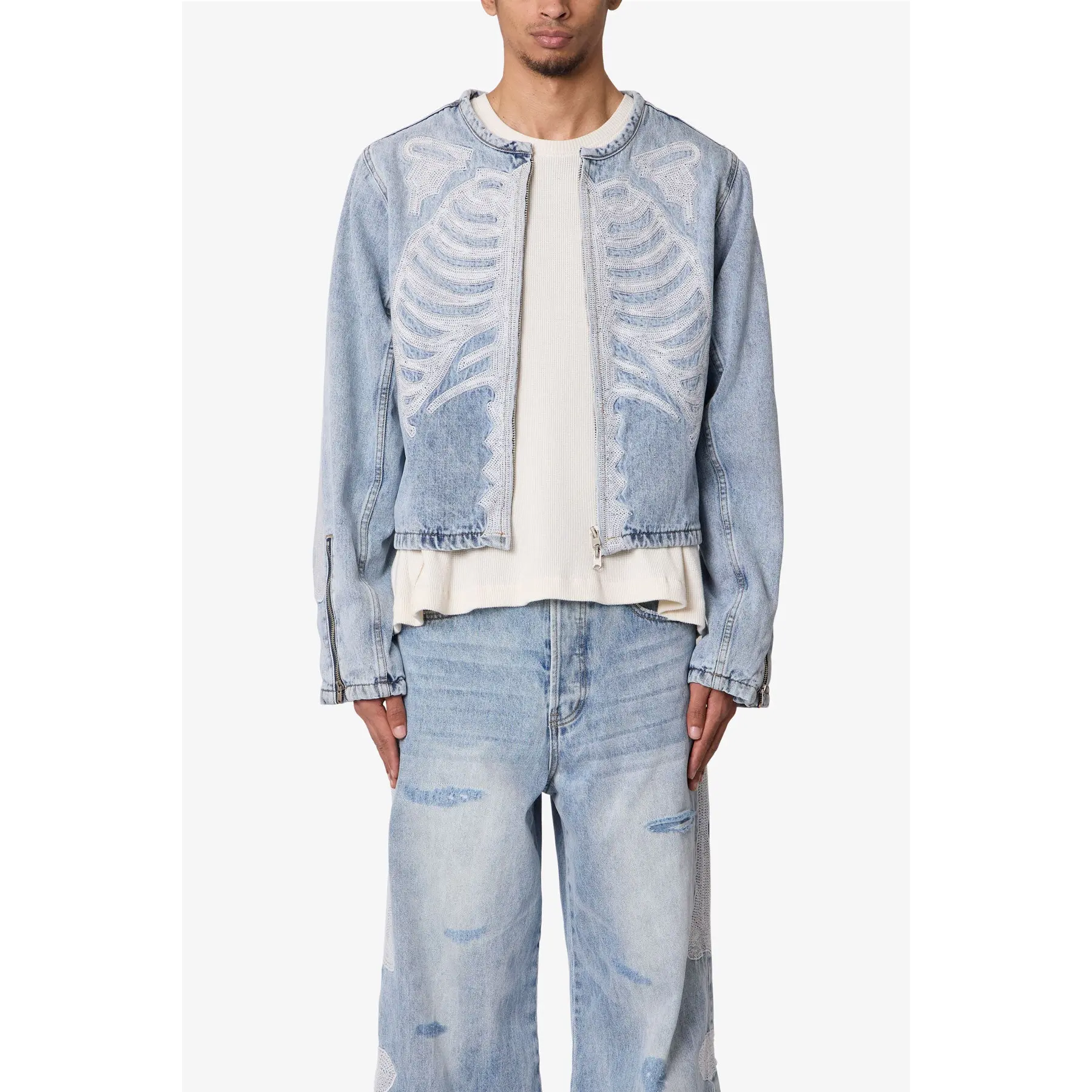 mnml Skeleton Moto Jacket - Washed Blue mnml Skeleton Moto Jacket - Washed Blue