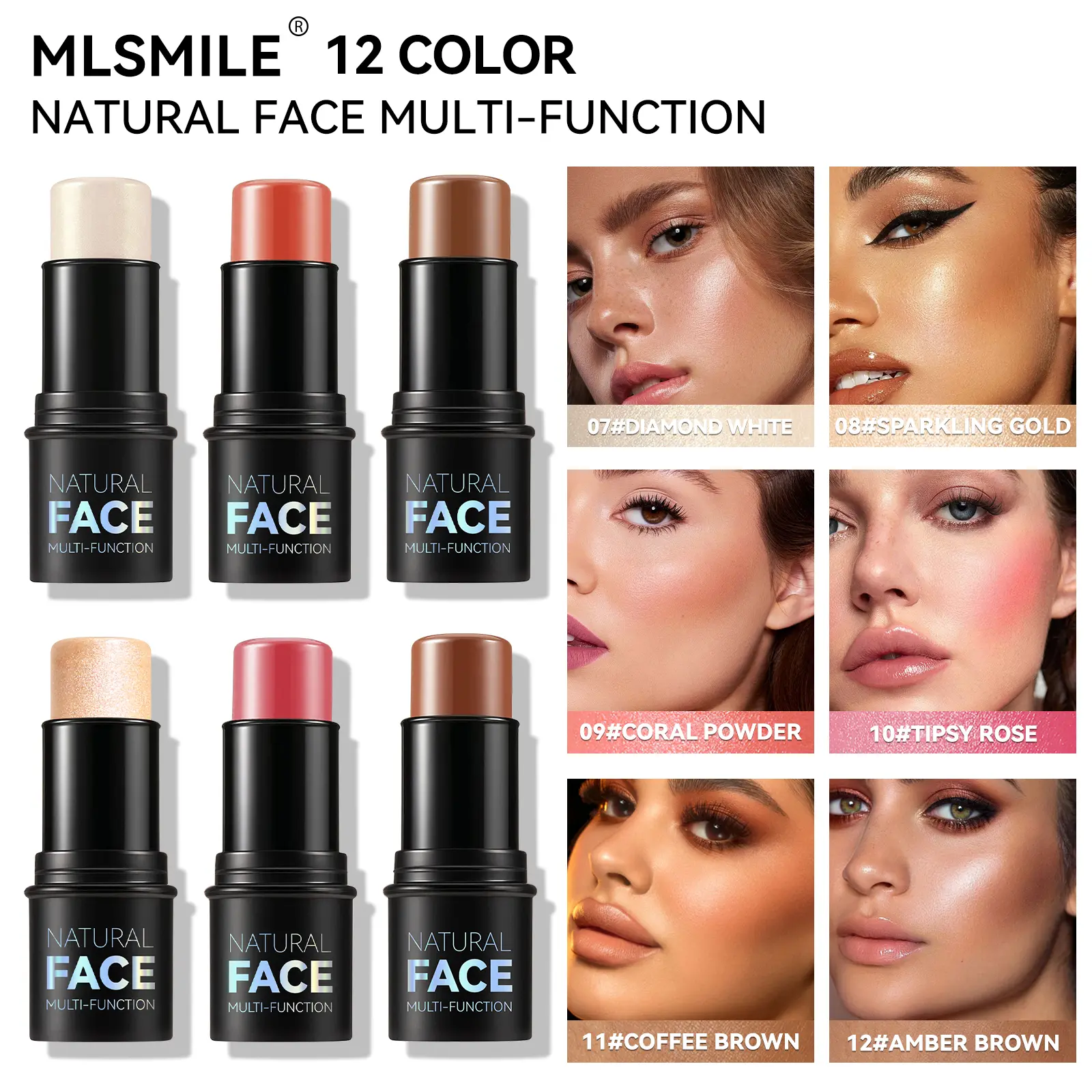 3 pack of high gloss repair stick set brighten concealer trim contour powder blusher stick MLSMILE