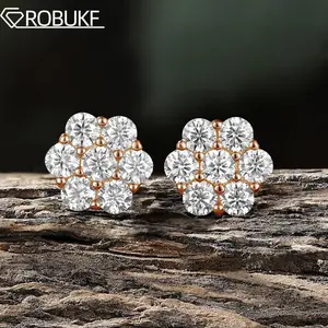 Flower Halo Moissanite Stud Earrings For Women Men with GRA Certificates D VVS Round Diamond S925 Silver Wedding Jewelry Earring