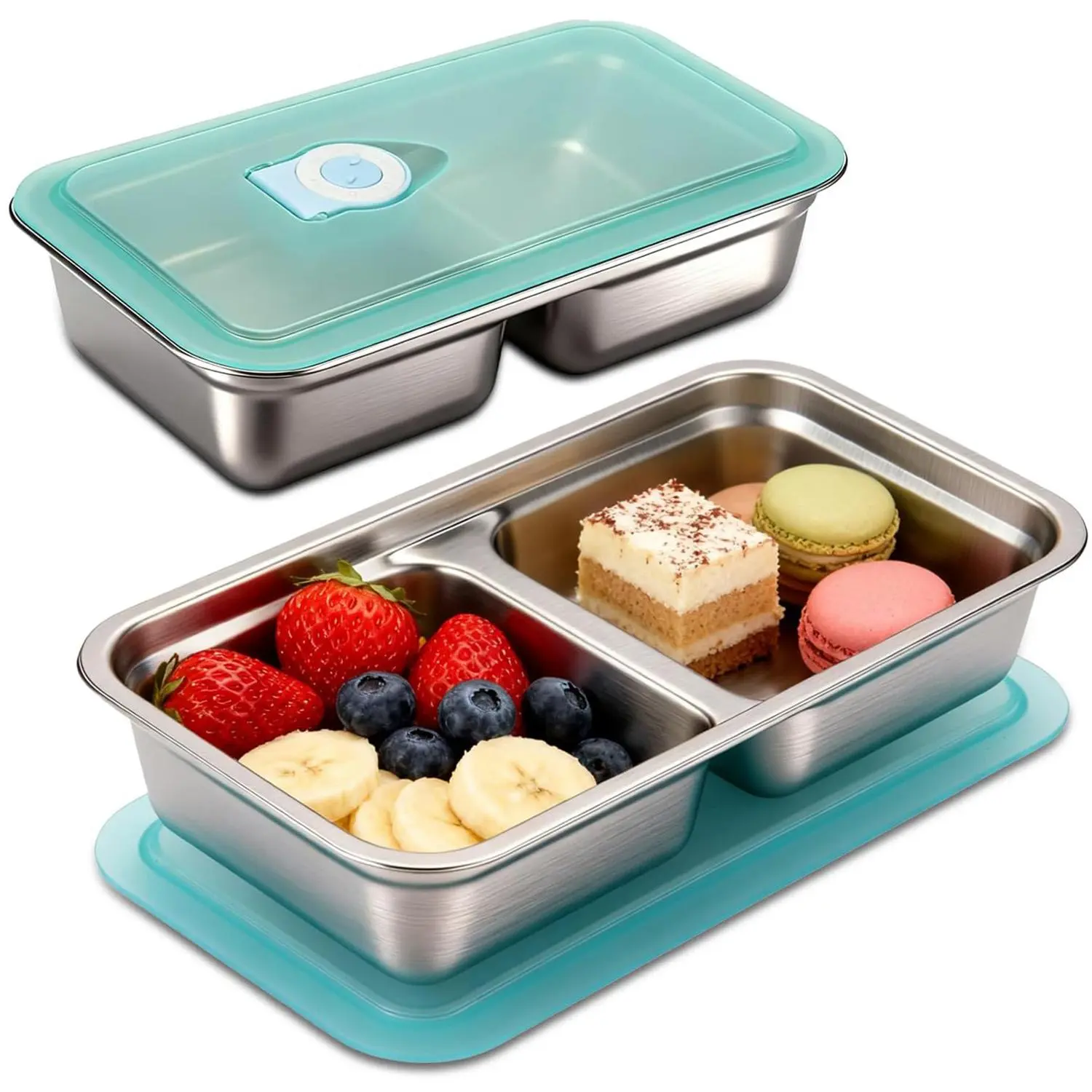Food-grade stainless steel double-layer lunch box - airtight and leak-proof lunch/snack box with clip-on lid, reusable, dishwasher safe, easy to carry, suitable for school, office, and travel. Portable Food Storage Snackle Box Container
