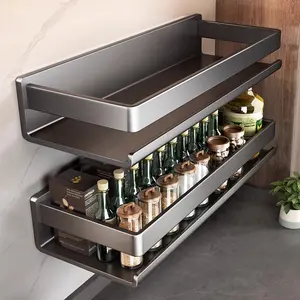 Kitchen storage rack, seasoning shelf, punch-free wall-mounted multifunctional hanging rack for condiments on the wall