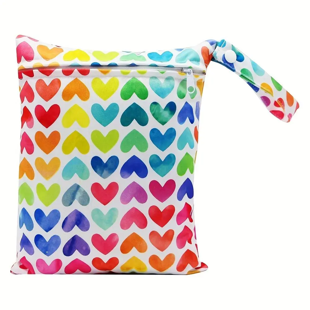 Eco-Friendly Reusable Cloth Wet Bag - 1pc Lovely Heart Print Small Foldable Grab-and-Go Home Organizer, 19.99x24.99cm Dustproof Multi-Purpose Storage Bag