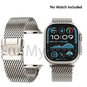 FunMyway For Apple Watch Metal Bands Ultra 2 49mm 46mm Series 10, 1:1 Stainless Steel Mesh Loop with Parachute-style Metal Buckle for Apple Watch Series 7 8 9 45mm Series 6 5 4 44mm