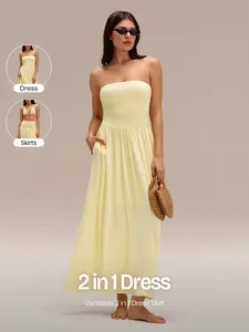 GLOWMODE 2 in 1 Two Way Wear Strapless Basque Waist Dress Keep It Breezy Ultra Fine Soft Texture Side Pockets Foldable Daily Casual Wear