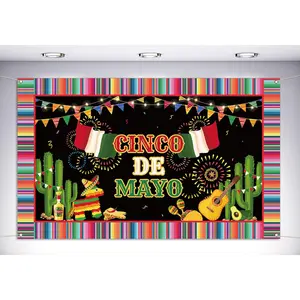 Cinco De Mayo Backdrop Banner, Mexican Fiesta Party Decoration, Includes Cactus & Piñata, Perfect for Photo Booths, Festive Party Supplies