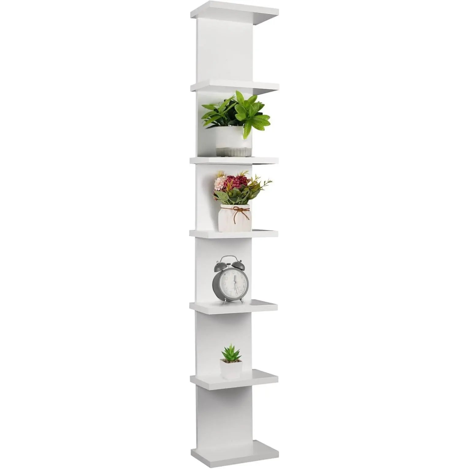 7 Tier Wall Shelf Unit - Lack Floating Shelf, Compact Display Floating Shelf, Vertical Column Wall Decor Mount Floating Storage Organizer Tall Tower Shelf  Bedrooms, Living Rooms(White)