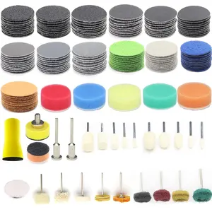160 count 1inch Sanding Discs Hook and Loop 60 to 10000 Wet Dry Sandpaper with 1/8" Shank Backing Pad,Hand Sanding Block,Sponges Polishing Pads and Interface Pad for Drill  Rotary Tools Attachment