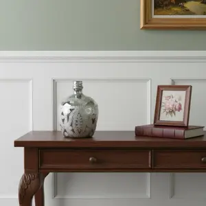 360 Stand 10 in. Silver Distressed Vintage Floral Round Glass Decorative Vase, Traditional Home Decor Accessory, Ideal Gift for Flower Arrangements, Decorative Flower Vase, Flower Arrangement Vase