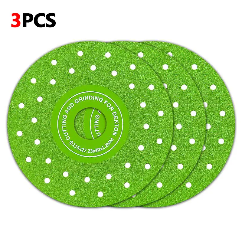 LOZLIN 3pcs 115mm Diamond Saw Blades For Cutting And Grinding Tile And Marble, 45 Degree Chamfered Diamond Saw Blades Porous Design