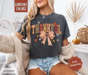 Thankful Shirt Comfort Colors, Womens Fall Pumpkin Shirt, Womenswear Oversized Crewneck