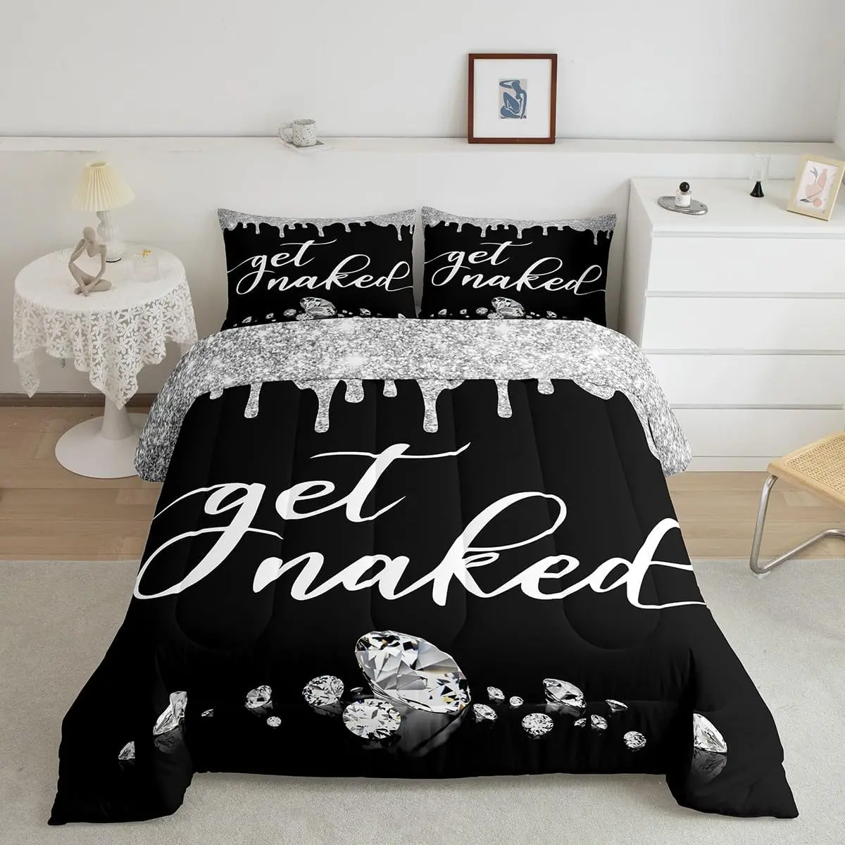 Feelyou Microfiber Comforter Set - Luxury Soft, Digital Silver Grey Black Diamond Print, Breathable Weave, Multi-Size Bedroom Bedding Set with Decorative Pillow