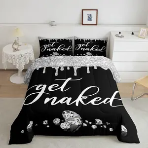 Get Naked Comforter,Silver Grey Black Luxury Bedding Set,Shining Diamond Down Designer Comforter Set,Quilt Home Decor Decorative Pillow