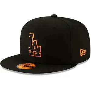 LA Dodgers 59FIFTY Fitted Hat - Black with Orange Outlined LA Logo - MLB Baseball Flat Bill 2026 Limited Edition Urban Streetwear Cap