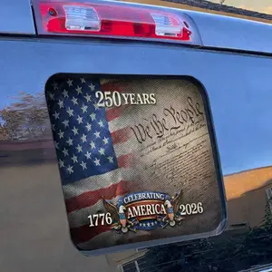 for Ford F150 2025-2026 Rear Middle Sliding Window American Flag 250 Years Decal, Patriotic USA 1776-2026 Celebration Vinyl Sticker, Matte Black Distressed Flag Truck Rear Window Decal