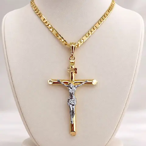 (AAA 2)  #1  cross and chain   14kgoldplated