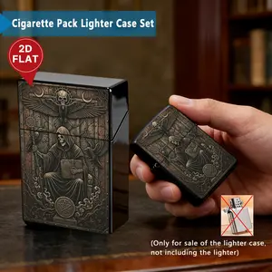 Gothic Grim Reaper Cigarette Case & Lighter Shell Set | Plastic Smoke Case + Metal Lighter Cover | Skull Raven Dark Aesthetic