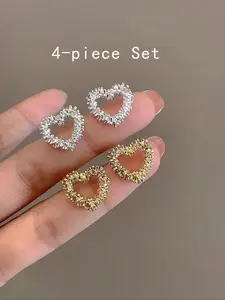 Elegant Silver Color Heart Earrings Set for Women, Simple and Luxurious Design, Perfect Gift for Friends, Daily Wear Jewelry, Heart Shaped Earrings