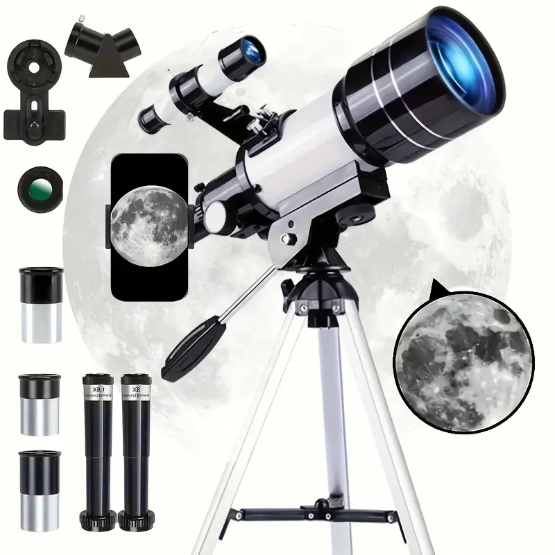 150x Telescope, 70mm Aperture Telescope, High Magnification, Portable Astronomical Telescope, with Tripod, Mobile Phone Photography Available, Night Sky Star Moon Viewing, Outdoor Nature Observation Educational Gift for Space Science Lovers