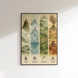 Avatar The Last Airbender Poster, Four Nations Wall Art, Elemental Print, Ba Sing Se Decor, Water Fire Earth Air Art