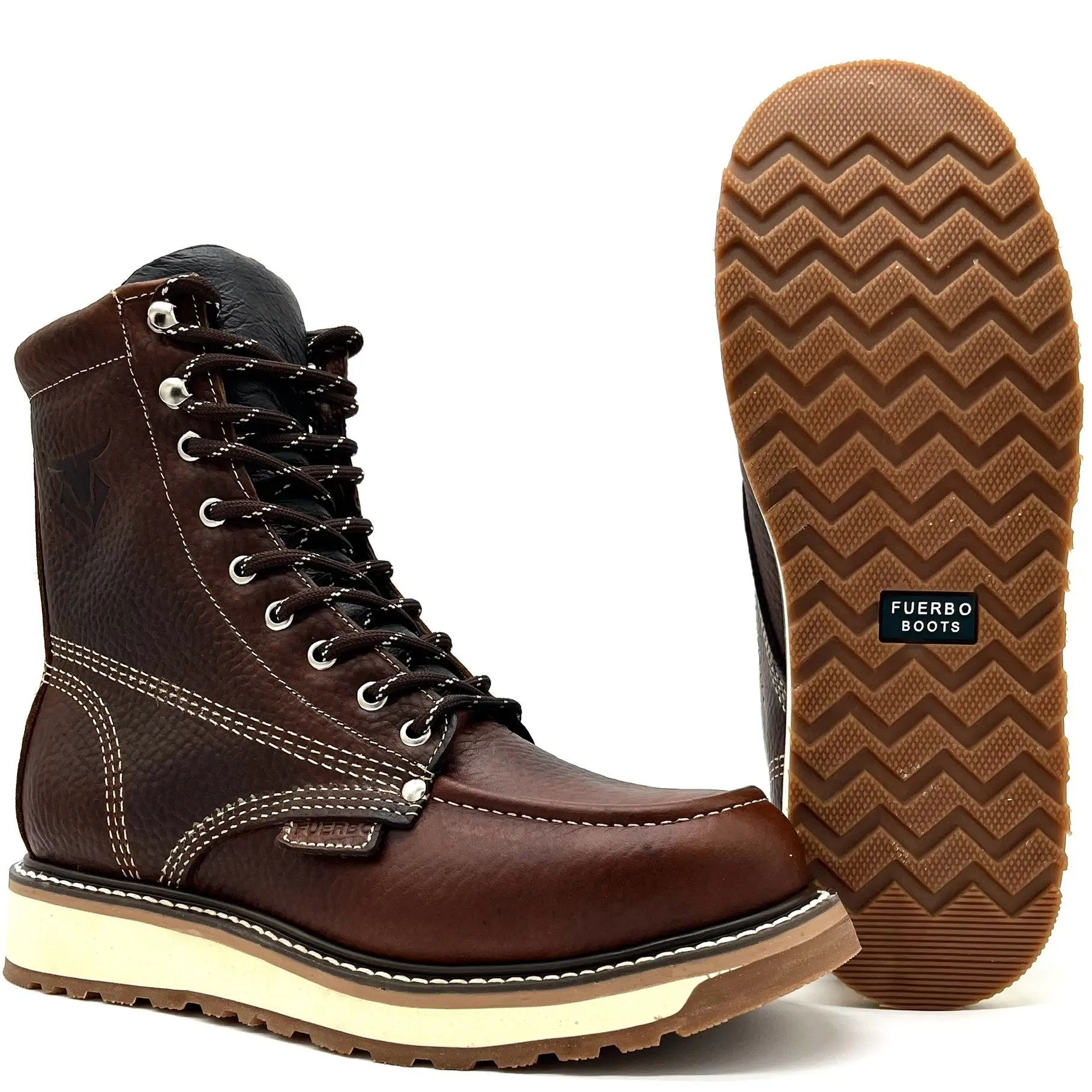Fuerbo 955 Moc Toe Work Boot 8-Inch – Goodyear Welt, Dual Density Sole, Slip/Oil Resistant, Full Grain Leather, Resoleable, (Composite Toe Available)