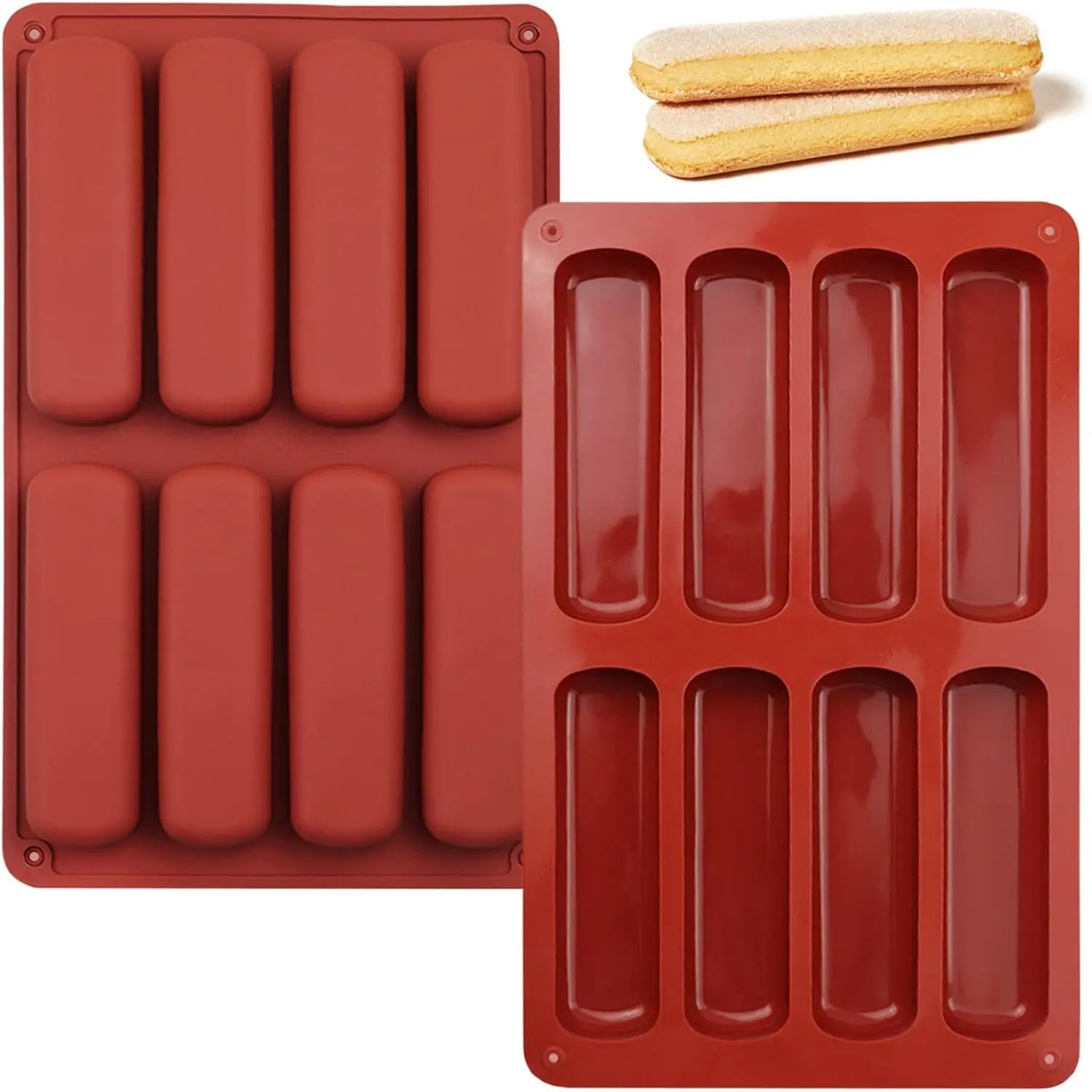 2 PCS 8 Cavities Non-stick Finger Biscuit Silicone Mould, Cereal Bars Baking Mold for Candy Eclair Bread Muffin Soap Resin