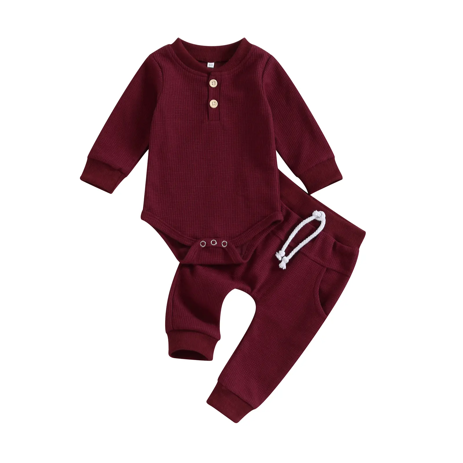 Newborn Baby Boy Waffle Clothes Toddler Long Sleeve Romper Bodysuit Set Soft Fall Winter Outfit