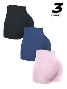 Women's Solid Color Seamless Gym Shorts, High Stretch Yoga Shorts, Workout Bottoms, Ladies Sportswear for Indoor Outdoor Wear