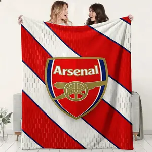 Premier League Football Theme Flannel Blanket, Arsenal Fc Crest Memorial Throw, High-Definition Print, Soft Comfortable, Perfect Gift, Couple Blanket, Large Size