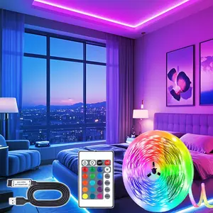 RGB LED Strip Light, 1 Count USB Powered LED Lights Bedroom with 24-Key Remote Control, Color Changing Ambient Light for Bedroom, Party, TV Backlighting, Modern Decorative Light, Design, Led Light Backlit