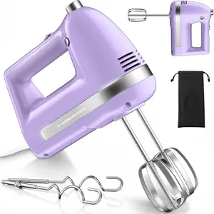 Electric Hand Mixer,  300W Hand Mixer Electric Handheld with 304 Beaters, Dough Hook,Hand Held Mixer with Turbo for Baking Cakes, Eggs, Cream (Purple)
