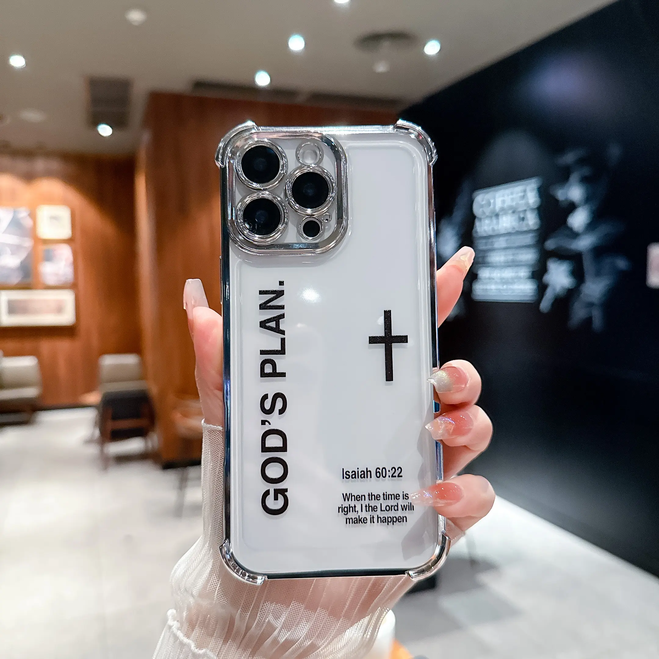 God's plan mobile phone case, cross-pattern religious art fashion four-corner airbag anti-fall TPU mobile phone case, suitable for iPhone 17161514131211promax, shockproof case