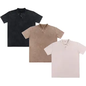 3 Pack Men's Vintage Acid Washed Polo Shirts Oversized Loose Fit Short Sleeve Collared Streetwear Multi‑Color Combo Tops
