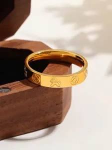 Shiny Surface Coin Ring Unisex Fashion Unique Glass Ring, Non-Fading Four-Leaf Clover Ring, Classic Plain Color Ring