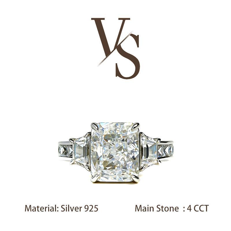 [Venus Jewelry] Lab Created Gemstone 4 carat Radiant elegant women's ring 925 silver ring
