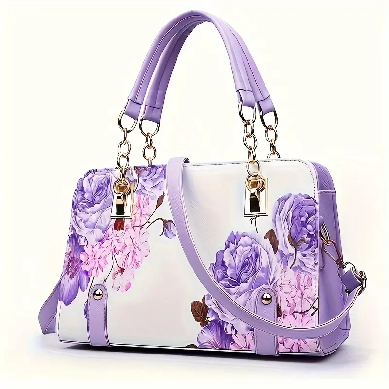 Elegant Floral Printed Women Crossbody Bag Fashionable Shoulder Bag Casual Handbag with Wallet