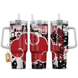 [Sip40 Otaku] Naruto Shippuden Akatsuki 40oz Tumbler With Handle Stainless Steel Tumbler, Rogue Ninja Cloud Symbol Anime Travel Mug, Hidden Leaf Villain Cup, Double Wall Insulated Iced Coffee Tumbler, Gift for Anime & Manga Fans
